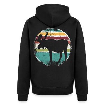 Retro Moose Vintage Moose - Unisex Premium Organic Zip Hoodie - black - Back - Nico (187cm)