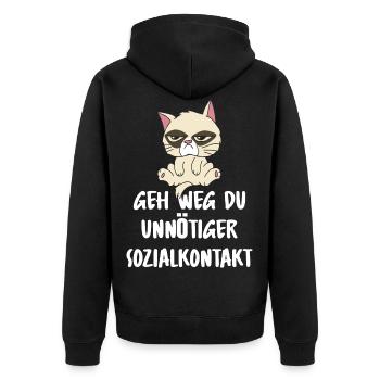 Geh Weg du unnötiger Sozialkontakt Faule Katze - Unisex Premium Bio Zip Hoodie - Schwarz - Hinten - Nico (187cm)
