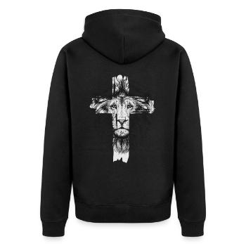 Löwe Kreuz Gott Kirche Christliche Religion Löwen - Unisex Premium Bio Zip Hoodie - Schwarz - Hinten - Nico (187cm)