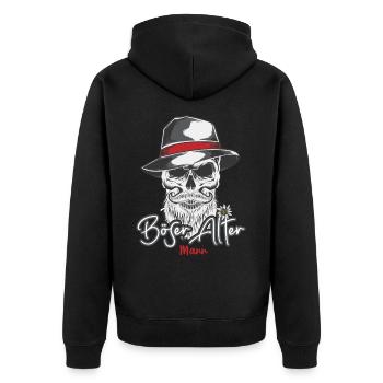 Böser alter Mann Camouflage Tarnmuster Totenkopf - Unisex Premium Bio Zip Hoodie - Schwarz - Hinten - Nico (187cm)