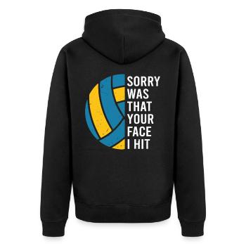Your face I hit Volleyball Coach Hobby Ball - Unisex Premium Bio Zip Hoodie - Schwarz - Hinten - Nico (187cm)