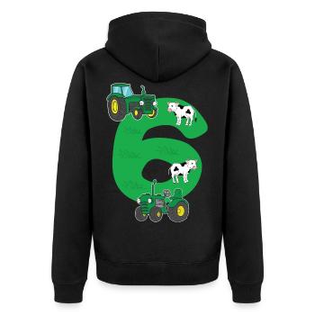 Birthday 6 years tractor farmer 6th birthday boy - Unisex Premium Bio Zip Hoodie - Schwarz - Hinten - Nico (187cm)