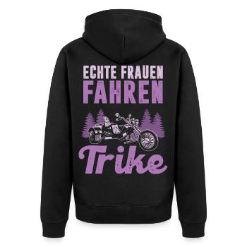 Echte Frauen fahren Trike Trikerin Dreirad Triker - Unisex Premium Bio Zip Hoodie - Schwarz - Hinten - Nico (187cm)