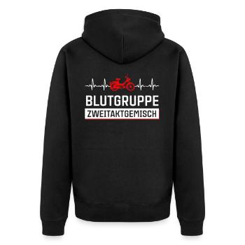 Blutgruppe Zweitaktgemisch Mofa Moped Herzschlag - Unisex Premium Bio Zip Hoodie - Schwarz - Hinten - Nico (187cm)