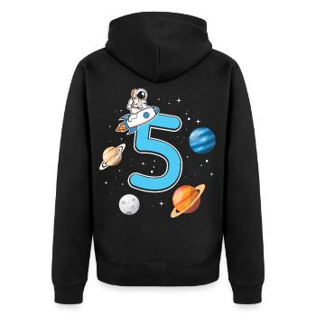 T-shirt d’anniversaire 5 ans fusée astronaute - Veste à capuche bio Premium Unisexe - noir - Dos - Nico (187cm)