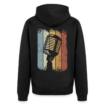 Singer Retro Microphone Singing - Unisex Premium Bio Zip Hoodie - Schwarz - Hinten - Nico (187cm)