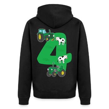 Geburtstagsshirt 4 Jahre Traktor 4. Geburtstag - Unisex Premium Bio Zip Hoodie - Schwarz - Hinten - Nico (187cm)