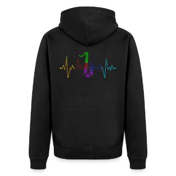 Retro Saxophon Herzschlag EKG Saxophonist Musik - Unisex Premium Bio Zip Hoodie - Schwarz - Hinten - Nico (187cm)