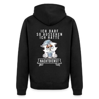 Ich Darf So Aussehen Ich Hatte Nachtdienst Katze - Unisex Premium Bio Zip Hoodie - Schwarz - Hinten - Nico (187cm)