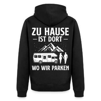 Zuhause ist dort wo wir Parken Camper Wohnmobil - Unisex Premium Bio Zip Hoodie - Schwarz - Hinten - Nico (187cm)
