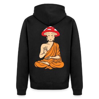 Mushroom Buddha Zen Yoga Meditation Fungi - Unisex Premium Bio Zip Hoodie - Schwarz - Hinten - Nico (187cm)