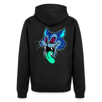 Leopard Comic Psychedelisch - Unisex Premium Bio Zip Hoodie - Schwarz - Hinten - Nico (187cm)