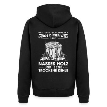 Nasses Holz Trockene Kehle Holzfäller Förster Bier - Unisex Premium Bio Zip Hoodie - Schwarz - Hinten - Nico (187cm)
