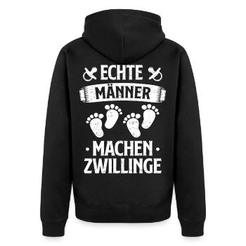 Echte Männer Machen Zwillinge Vater von Zwillingen - Unisex Premium Bio Zip Hoodie - Schwarz - Hinten - Nico (187cm)
