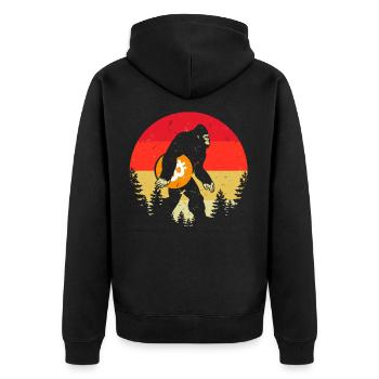 Bigfoot Bitcoin Crypto-monnaie Sasquatch Retro BTC - Veste à capuche bio Premium Unisexe - noir - Dos - Nico (187cm)