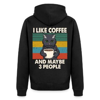 I like Coffee And Maybe 3 People I Hate People - Unisex Premium Bio Zip Hoodie - Schwarz - Hinten - Nico (187cm)
