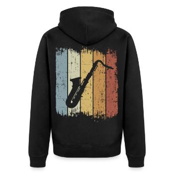 Retro Saxophon Vintage Musiker Saxophonist Musik - Unisex Premium Bio Zip Hoodie - Schwarz - Hinten - Nico (187cm)
