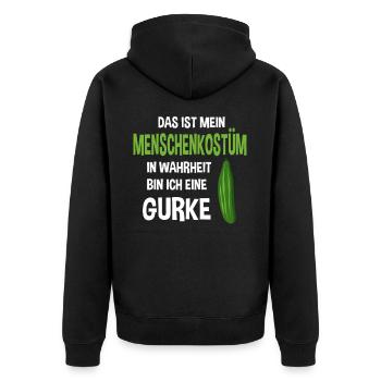 Menschen Kostüm In Wahrheit bin ich eine Gurke - Unisex Premium Bio Zip Hoodie - Schwarz - Hinten - Nico (187cm)