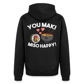 Sushi You Maki Miso Happy Kawaii Japan Noodle Soup - Unisex Premium Bio Zip Hoodie - Schwarz - Hinten - Nico (187cm)