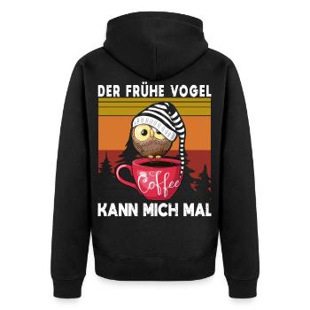Der Frühe Vogel Kann Mich Mal Eule Kaffee - Unisex Premium Bio Zip Hoodie - Schwarz - Hinten - Nico (187cm)