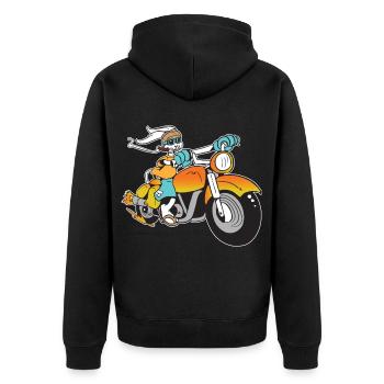 Motorradfahrer Hase Raucher Rauchendes Kaninchen - Unisex Premium Bio Zip Hoodie - Schwarz - Hinten - Nico (187cm)