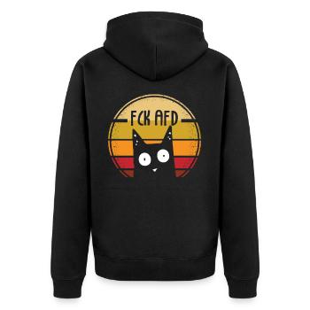 FCK AFD Katze Politik gegen Rechts Retro Katzen - Unisex Premium Bio Zip Hoodie - Schwarz - Hinten - Nico (187cm)