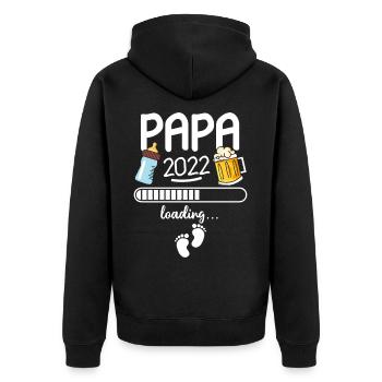 Papa 2022 Loading Werdender Vater Ankündigung - Unisex Premium Bio Zip Hoodie - Schwarz - Hinten - Nico (187cm)