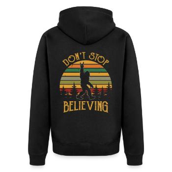 Don't Stop Believing Bigfoot Rock And Roll retro - Unisex Premium Organic Zip Hoodie - black - Back - Nico (187cm)