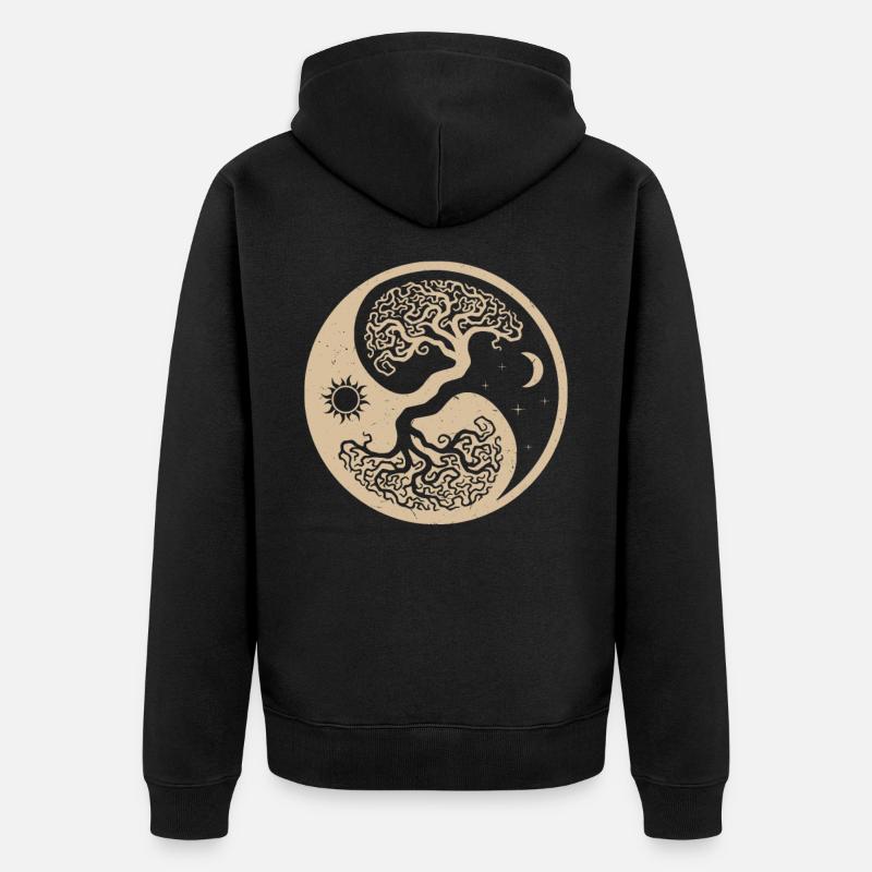 Yin Yang Bonsai Tree Rétro Japanese Zen Bouddhiste - Veste à capuche bio Premium Unisexe - noir