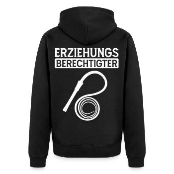 Erziehungsberechtigter BDSM Knebel Peitsche - Unisex Premium Bio Zip Hoodie - Schwarz - Hinten - Nico (187cm)