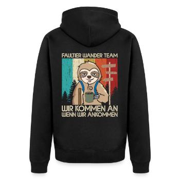 Faultier Wander Team Bergsteiger Wanderung Retro - Unisex Premium Bio Zip Hoodie - Schwarz - Hinten - Nico (187cm)