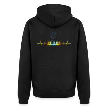 Vintage Klavier Herzschlag Musikinstrument EKG - Unisex Premium Bio Zip Hoodie - Schwarz - Hinten - Nico (187cm)