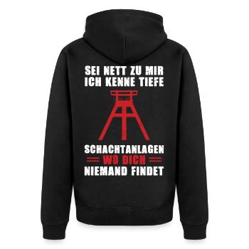 Ruhrpott Ruhrgebiet Ich kenne tiefe Schachtanlagen - Unisex Premium Bio Zip Hoodie - Schwarz - Hinten - Nico (187cm)