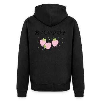 Strawberry Japanese Kawaii Strawberry Shake - Unisex Premium Organic Zip Hoodie - black - Back - Nico (187cm)