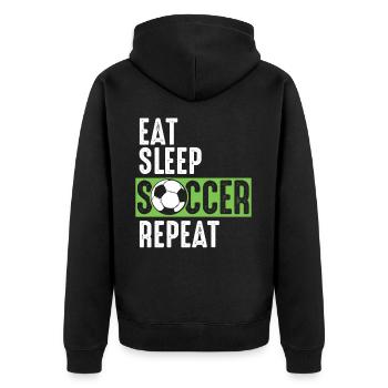 Eat Sleep Soccer Repeat - Unisex Premium Bio Zip Hoodie - Schwarz - Hinten - Nico (187cm)