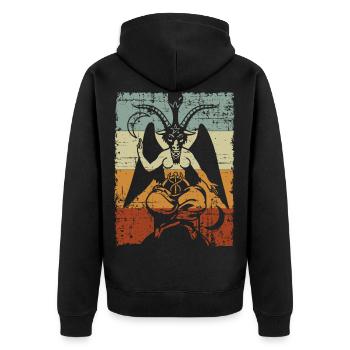 Baphomet retro Ziege Okkult Teufel - Unisex Premium Bio Zip Hoodie - Schwarz - Hinten - Nico (187cm)