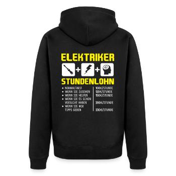 Elektriker Stundenlohn Stundensatz Gehalt Lohn - Unisex Premium Bio Zip Hoodie - Schwarz - Hinten - Nico (187cm)
