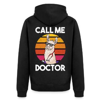 Call Me Doctor Lama Llama Doktor - Unisex Premium Bio Zip Hoodie - Schwarz - Hinten - Nico (187cm)