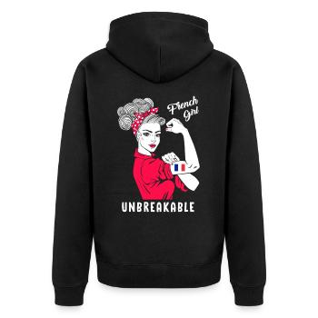 French Girl Unbreakable Strong French Woman - Unisex Premium Organic Zip Hoodie - black - Back - Nico (187cm)