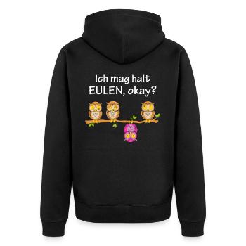 Ich Mag Halt Eulen Okay - Unisex Premium Bio Zip Hoodie - Schwarz - Hinten - Nico (187cm)