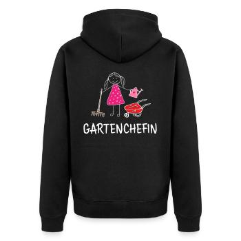 Garten Chefin Gärtner Gartenchefin Strichmännchen - Unisex Premium Bio Zip Hoodie - Schwarz - Hinten - Nico (187cm)