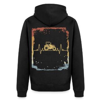 Vintage Heartbeat Tractor EKG Farmer Farming - Unisex Premium Bio Zip Hoodie - Schwarz - Hinten - Nico (187cm)