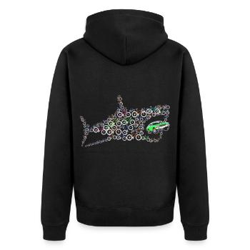 Fisch frisst Auto Fahrrad Radfahrer Umwelt Klima - Unisex Premium Bio Zip Hoodie - Schwarz - Hinten - Nico (187cm)