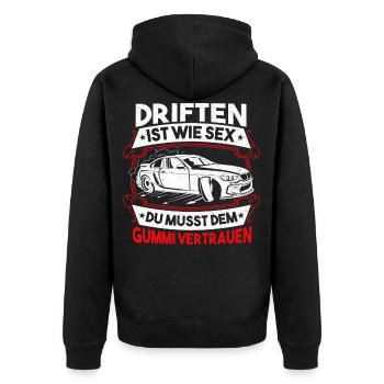 Driften Ist Wie Sex Gummi Vertrauen Tuning Auto - Unisex Premium Bio Zip Hoodie - Schwarz - Hinten - Nico (187cm)