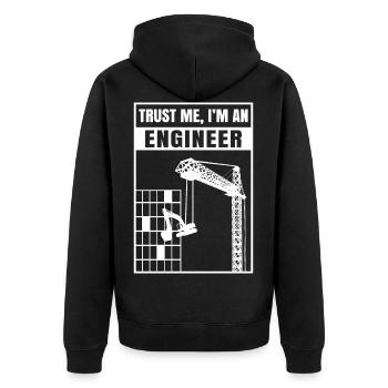 Trust Me I'm An Engineer - Unisex Premium Bio Zip Hoodie - Schwarz - Hinten - Nico (187cm)