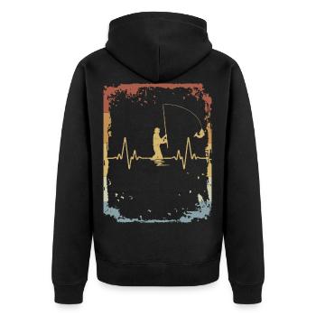 Herzschlag Angler Retro - Unisex Premium Bio Zip Hoodie - Schwarz - Hinten - Nico (187cm)