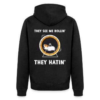 They See Me Rollin They Hatin Hamster Wheel - Unisex Premium Organic Zip Hoodie - black - Back - Nico (187cm)