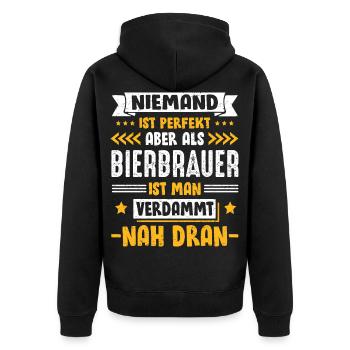Niemand ist perfekt aber als Bierbrauer nah dran - Unisex Premium Bio Zip Hoodie - Schwarz - Hinten - Nico (187cm)