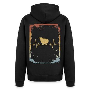Schaf Herzschlag Retro - Unisex Premium Bio Zip Hoodie - Schwarz - Hinten - Nico (187cm)