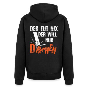 Der Tut Nix Der Will Nur Drehen Zerspaner - Unisex Premium Bio Zip Hoodie - Schwarz - Hinten - Nico (187cm)